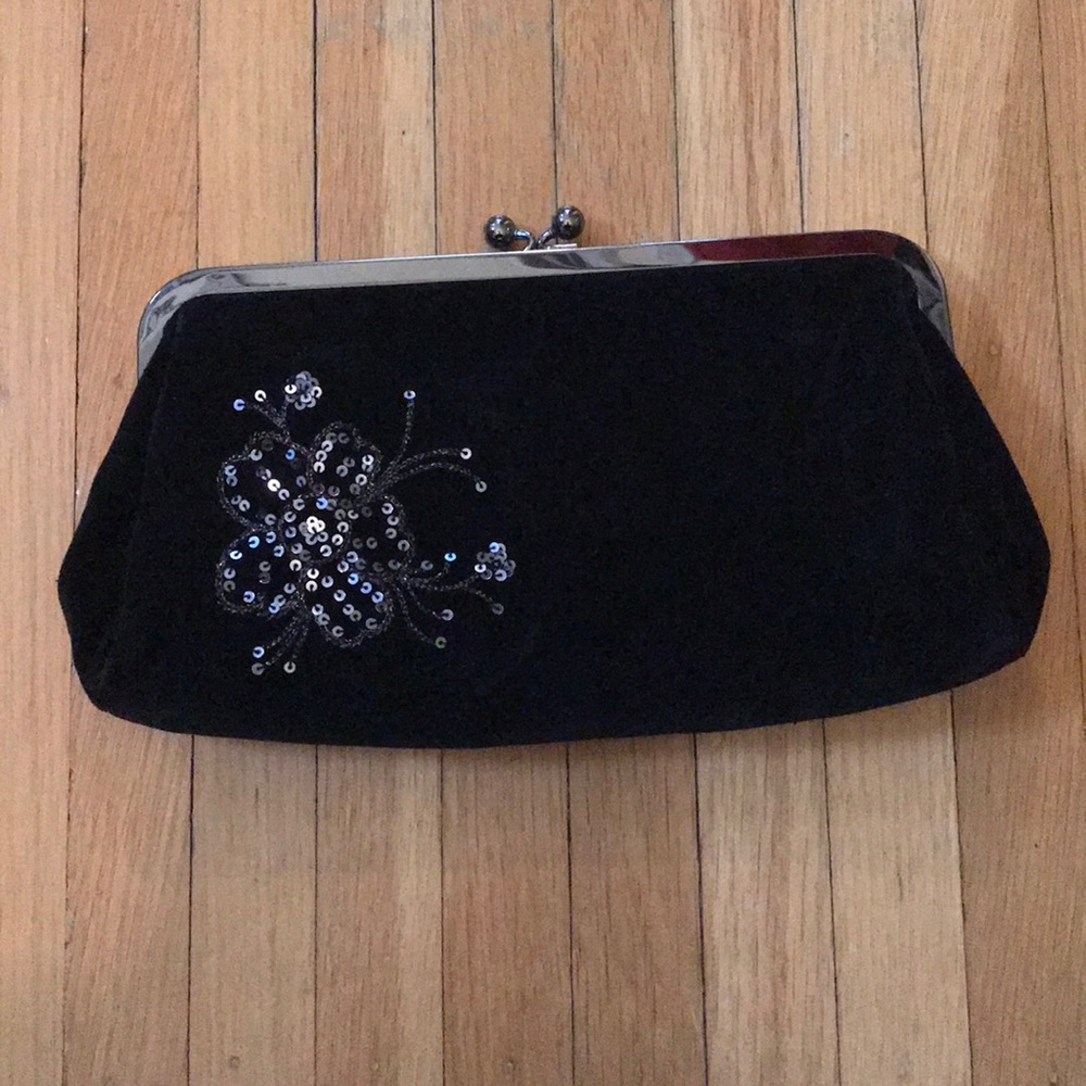 Express Black Velvet Clutch with Sequin Flower